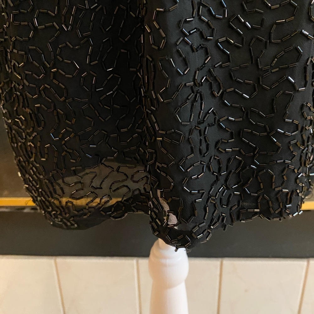 Jacqueline Ferrar Vintage Elegant Silk Beaded Mini Evening Dress, Black, Size 10 - Picture 9 of 11